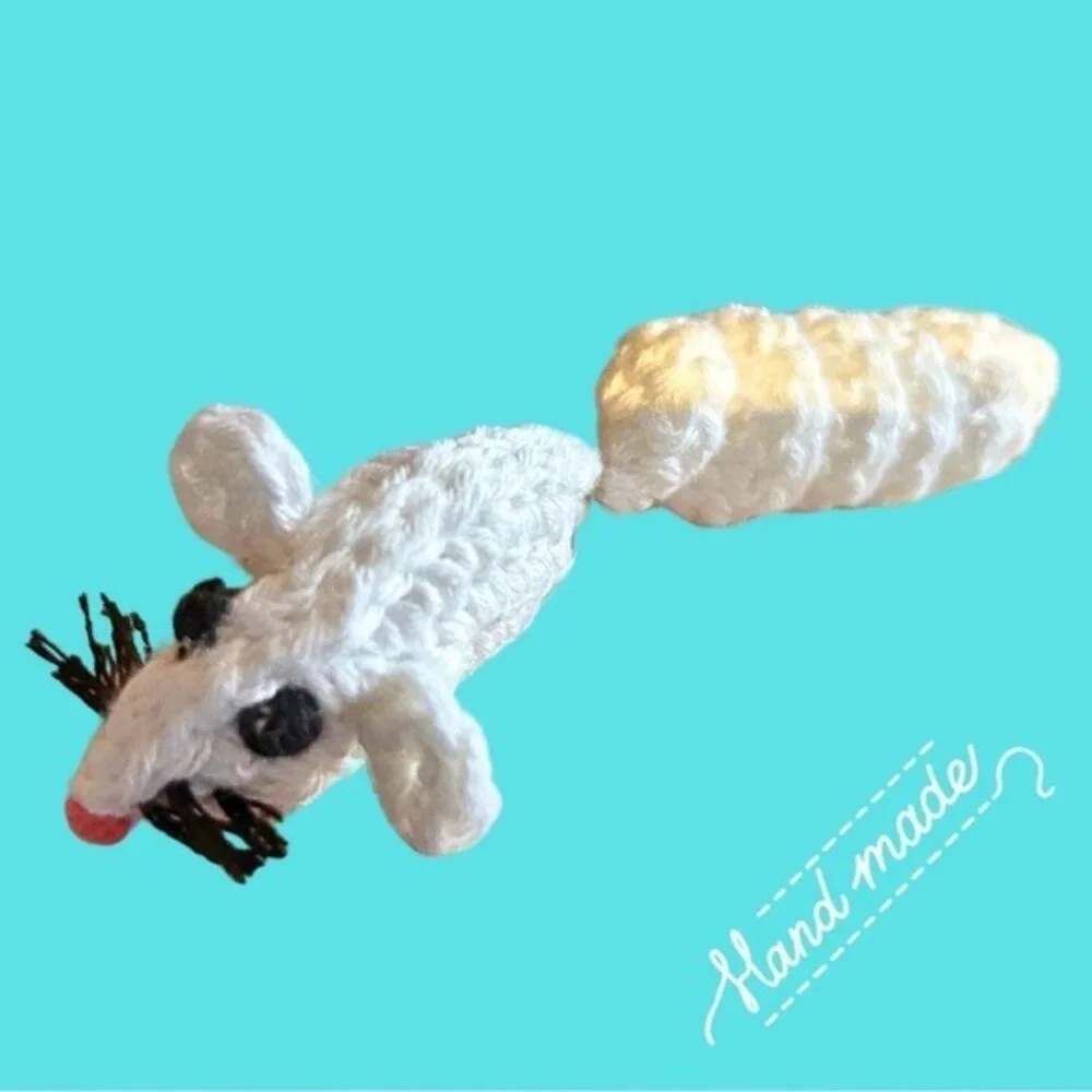 Cat Toy 100% Cotton Crochet Handmade Natural Material Soft on Paws Curly-Q Tail